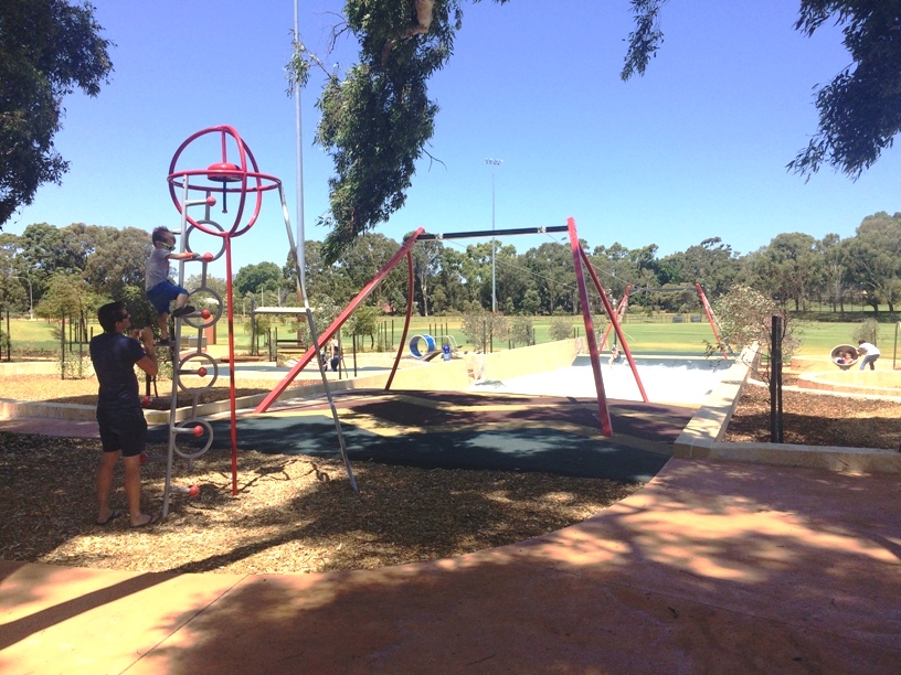 Small but packed with features playground that includes a flying fox and winding scooter track!