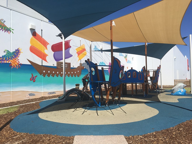 Climb aboard for a deep sea adventure at this fully fenced and shaded pirate playground with a range of cafes and restaurants nearby
